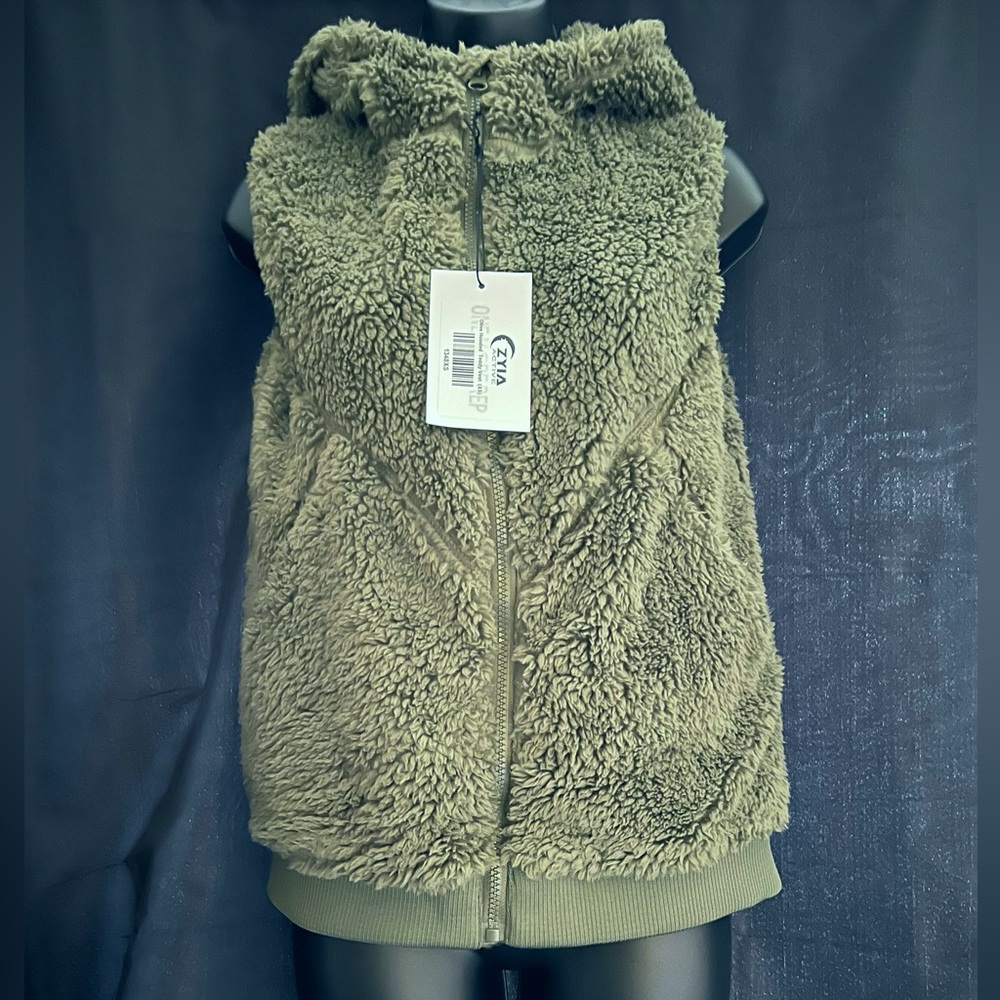 ZYIA Active NEW Olive Hooded Teddy Vest Size XS - Picture 1 of 10